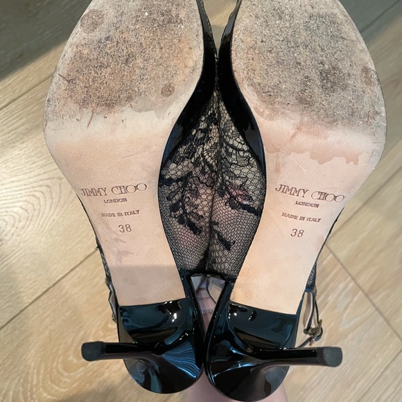 Jimmy Choo slingback peep toe black lace heel sz38 - Picture 7 of 9